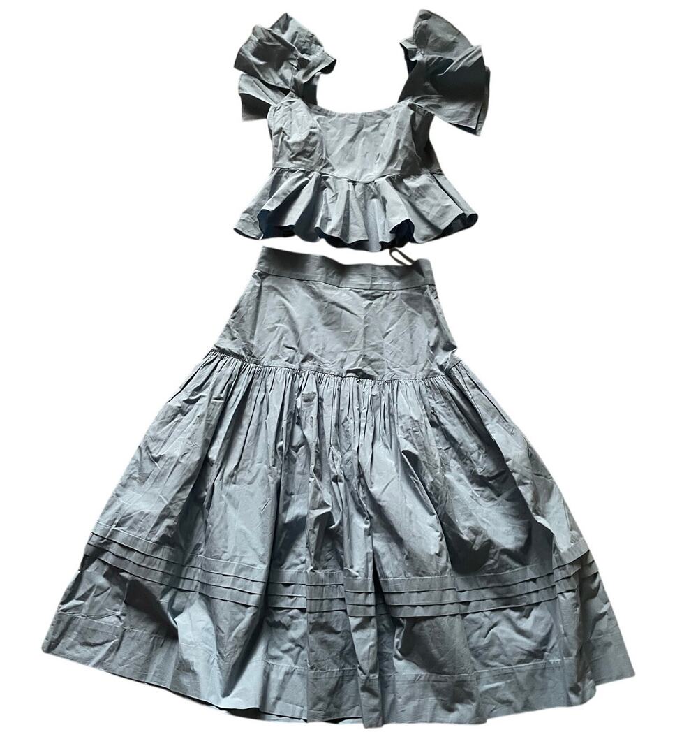 WKND WYFR Light Blue Cotton Poplin 2 Piece /dress Milk Maid Top/Skirt Classy